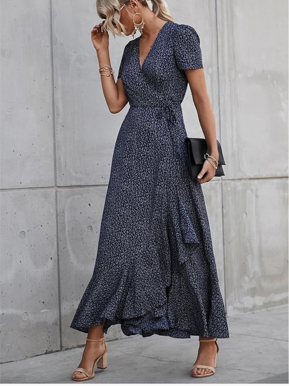 NWT Pretty Garden floral wrap dress navy white xxl plus curvy summer flutter